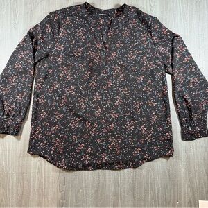 Hilary Radley Large Black Blouse with Pink and Blue Floral Design